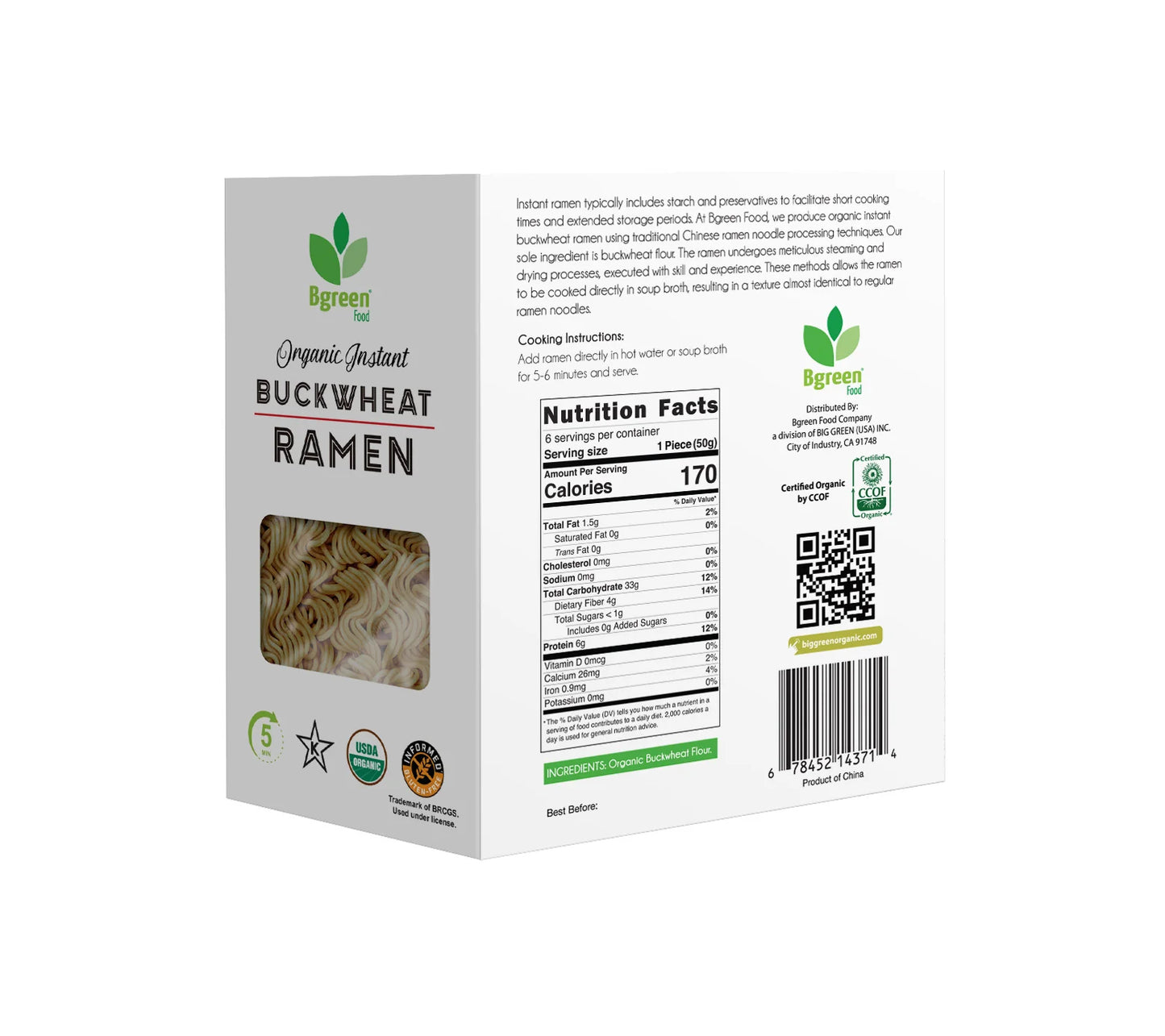 【Bgreen Food】Organic Instant Buckwheat Ramen - USDA Certificated - Gluten Free