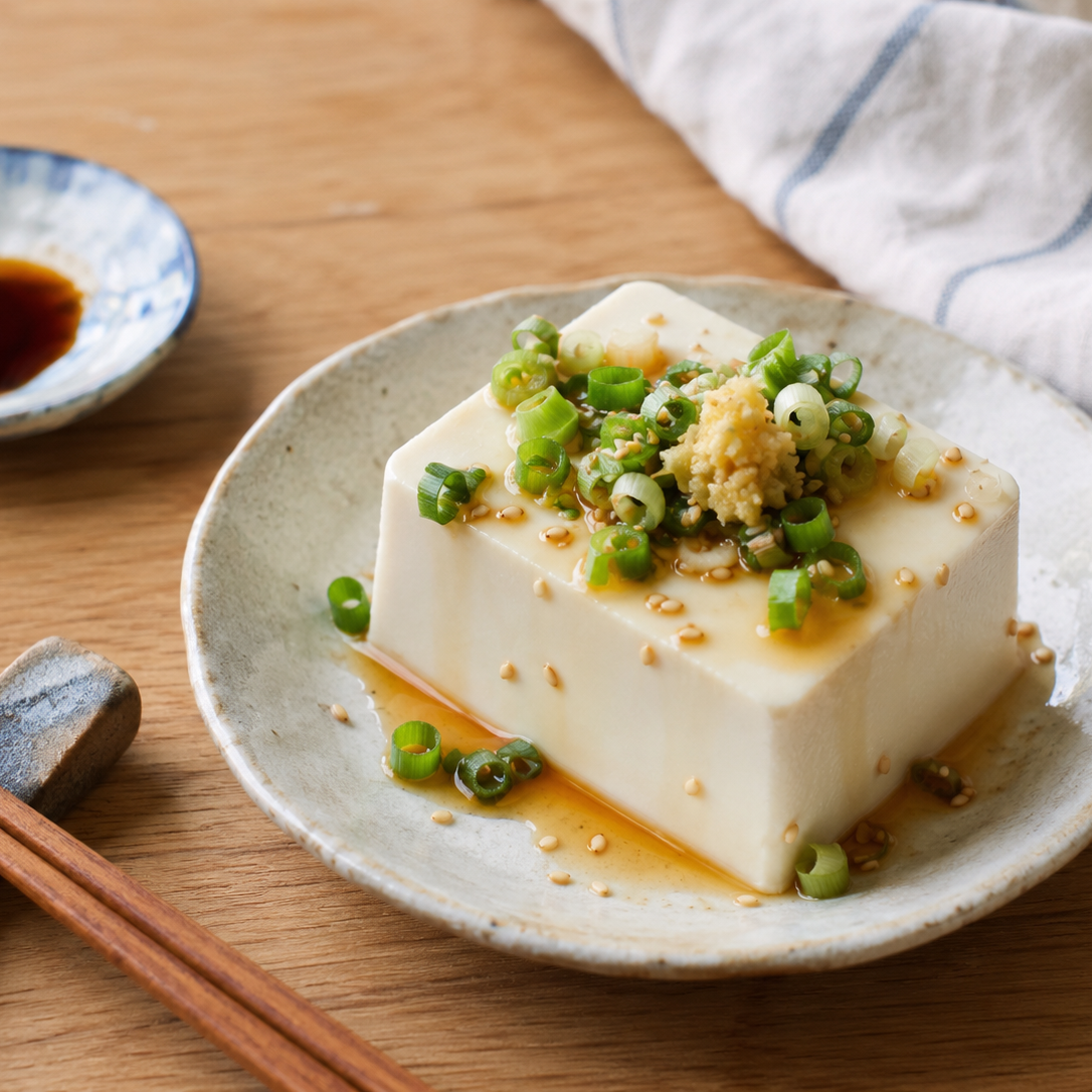 Tofu with scallions and soy sauce